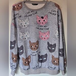 SHEIN Gray and Pink Cat Pattern Clothing